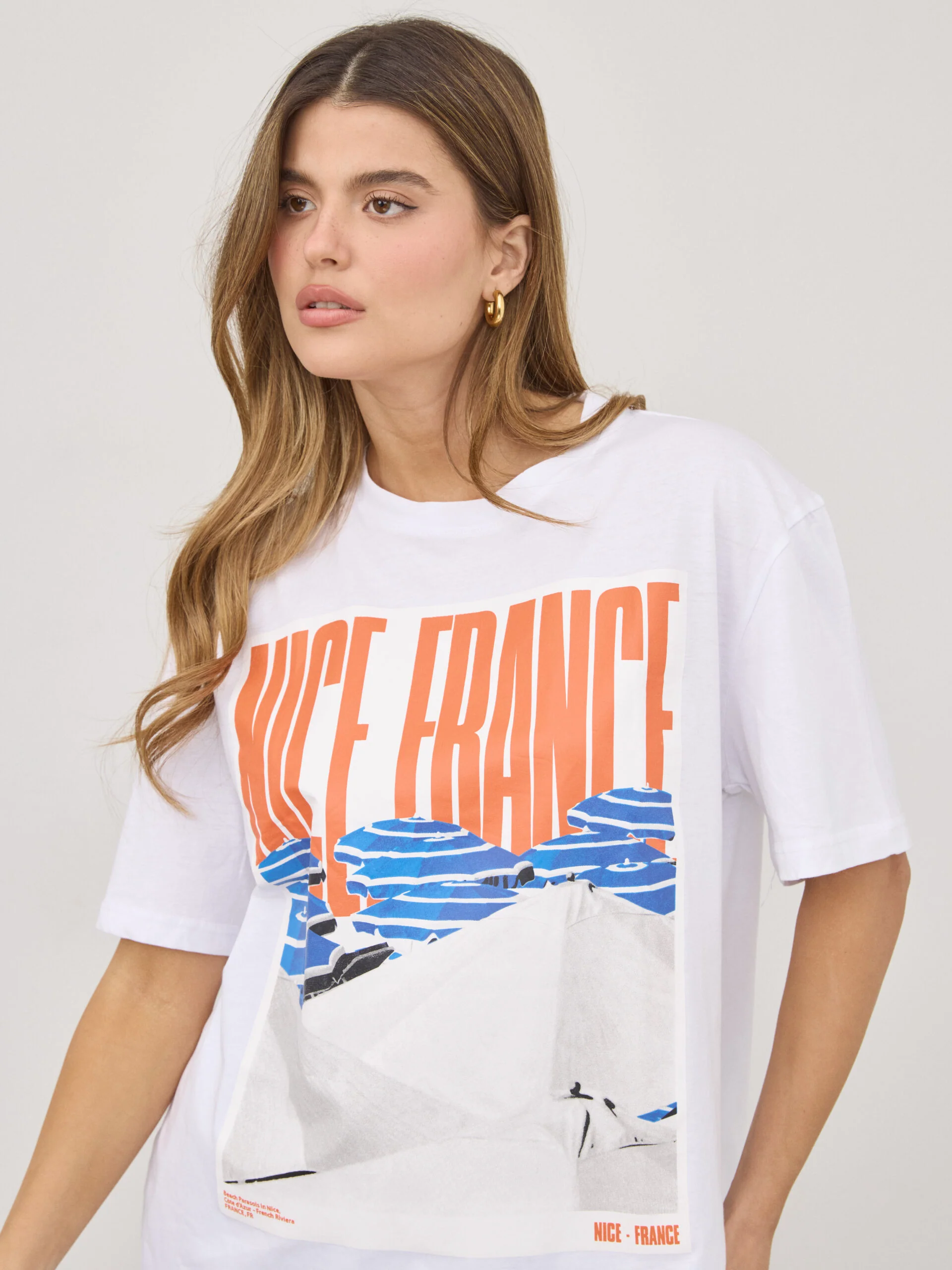 טישירט הדפס NICE FRANCE | לבן - Image 4